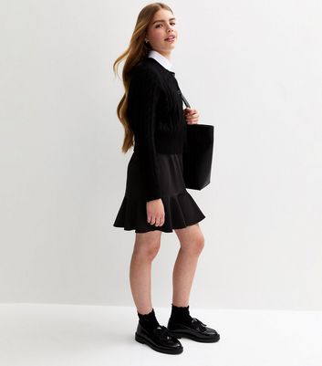 Girls Black Peplum Frill School Skirt 3 Girls Black Peplum Frill School Skirt