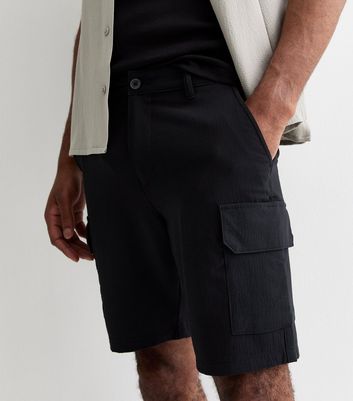 Black Lightweight Textured Regular Cargo Shorts