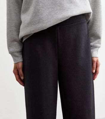 Black Ribbed Wide Leg Leggings