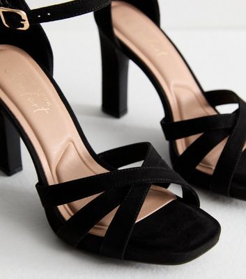Black Crossover Front Strap Faux Suede Platform Sandals 3 Black Crossover Front Strap Faux Suede Platform Sandals