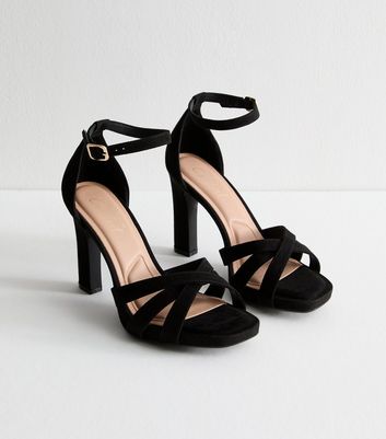 Black Crossover Front Strap Faux Suede Platform Sandals 4 Black Crossover Front Strap Faux Suede Platform Sandals