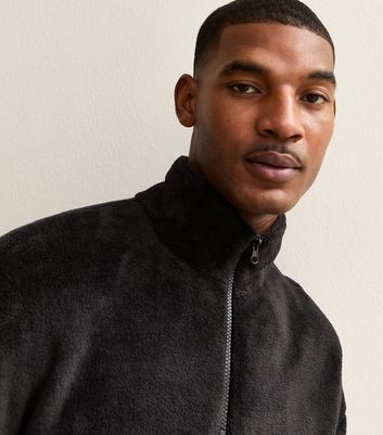 Black Regular Fit Quarter Zip Fluffy Funnel Neck Sweatshirt