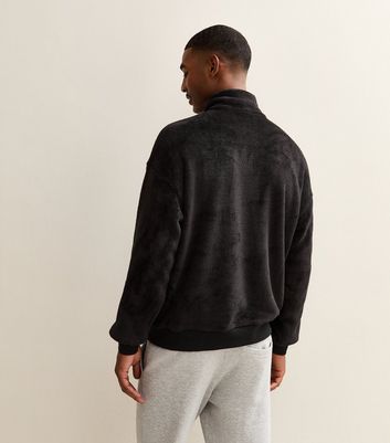 Black Regular Fit Quarter Zip Fluffy Funnel Neck Sweatshirt 4 Black Regular Fit Quarter Zip Fluffy Funnel Neck Sweatshirt