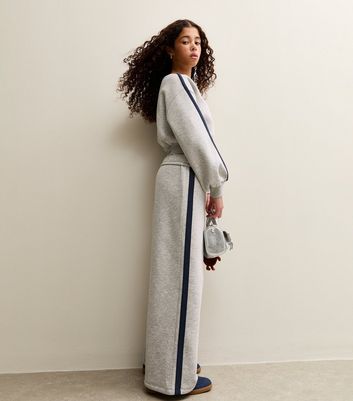 Girls Grey Contrast Trim Super Wide Leg Joggers 3 Girls Grey Contrast Trim Super Wide Leg Joggers