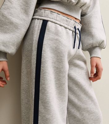 Girls Grey Contrast Trim Super Wide Leg Joggers 6 Girls Grey Contrast Trim Super Wide Leg Joggers
