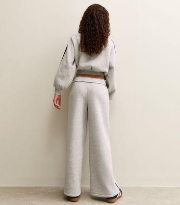 Girls Grey Contrast Trim Super Wide Leg Joggers 8 Girls Grey Contrast Trim Super Wide Leg Joggers