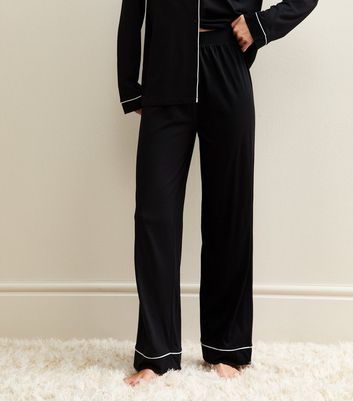 Black Contrast Trim Revere Collar Pyjama Set