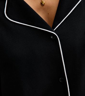 Black Contrast Trim Revere Collar Pyjama Set