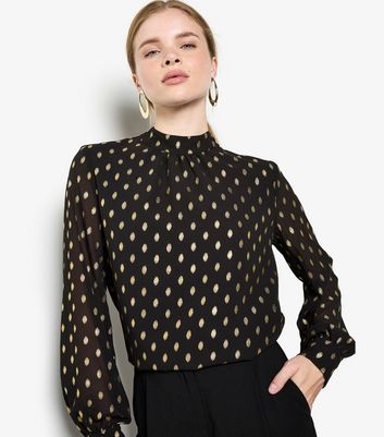 Apricot Black Foil Print High Neck Top
