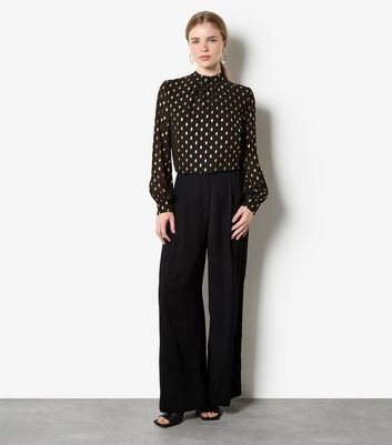 Apricot Black Foil Print High Neck Top