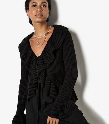 Apricot Black Ruffled Tie Front Cardigan 4 Apricot Black Ruffled Tie Front Cardigan