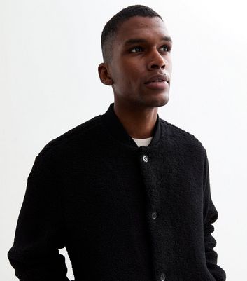 Black Regular Fit Textured Bomber Jacket
