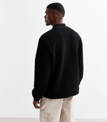 Black Regular Fit Textured Bomber Jacket