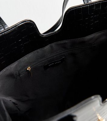 Black Croc Effect Leather-Look Tote Bag