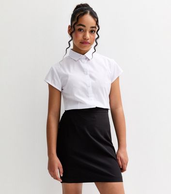 Girls Black Adjustable Waist School Skirt