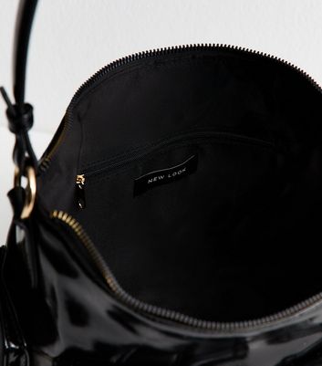 Black Faux Leather Buckled Pocket Shoulder Bag 5 Black Faux Leather Buckled Pocket Shoulder Bag