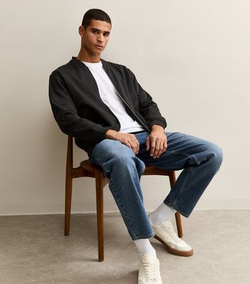 Black Relaxed Zip Through Jersey Bomber Jacket