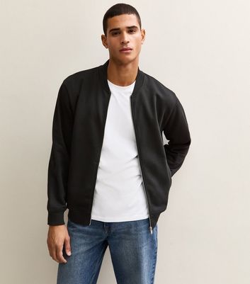 Black Relaxed Zip Through Jersey Bomber Jacket