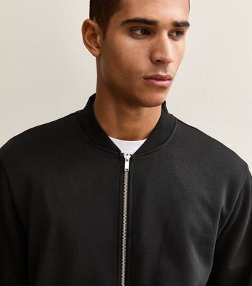 Black Relaxed Zip Through Jersey Bomber Jacket