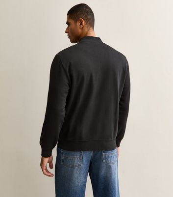 Black Relaxed Zip Through Jersey Bomber Jacket