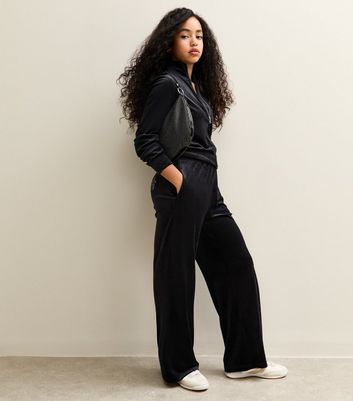 Girls Black Velour Diamante New York Embellished Joggers 3 Girls Black Velour Diamante New York Embellished Joggers
