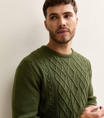 Dark Green Relaxed Cable Knit Long Sleeve Jumper