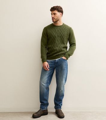 Dark Green Relaxed Cable Knit Long Sleeve Jumper 3 Dark Green Relaxed Cable Knit Long Sleeve Jumper