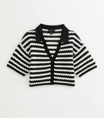 Black Wavey Stripe Cropped Crochet Shirt 5 Black Wavey Stripe Cropped Crochet Shirt
