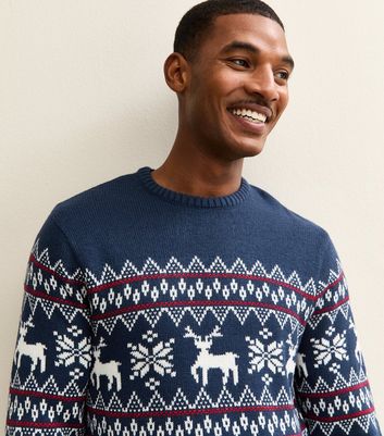 Blue Reindeer Pattern Christmas Jumper 3 Blue Reindeer Pattern Christmas Jumper