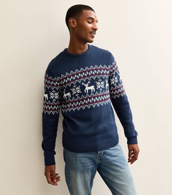 Blue Reindeer Pattern Christmas Jumper 4 Blue Reindeer Pattern Christmas Jumper
