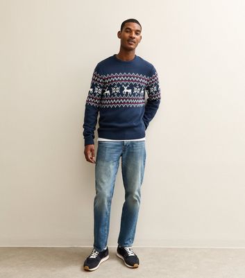 Blue Reindeer Pattern Christmas Jumper 5 Blue Reindeer Pattern Christmas Jumper