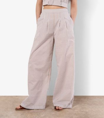Apricot Stone Striped Pleated Wide Leg Trousers