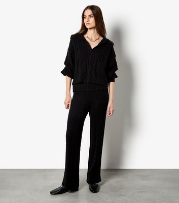 Apricot Black Cable Knit Collar Jumper