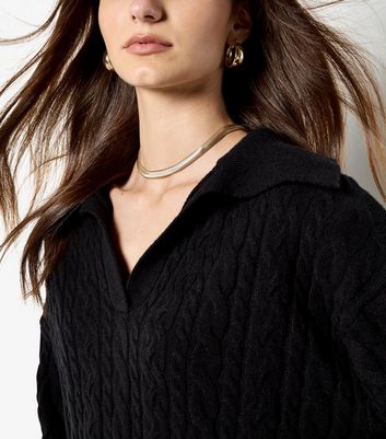Apricot Black Cable Knit Collar Jumper