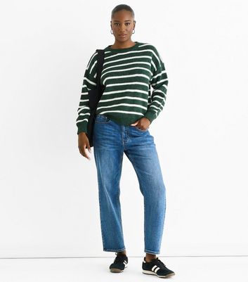 Gini London Green Striped Oversized Jumper