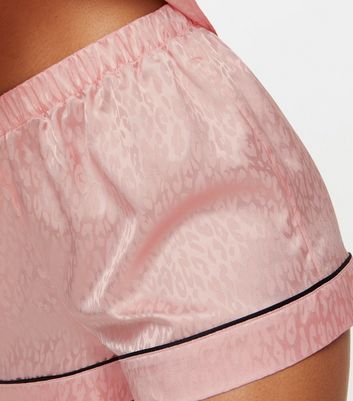 Ann Summers Pale Pink Satin Leopard Print Shirt and Shorts Pyjama Set