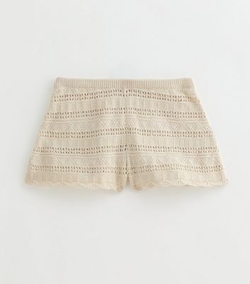 Girls Cream Striped Crochet Shorts 5 Girls Cream Striped Crochet Shorts