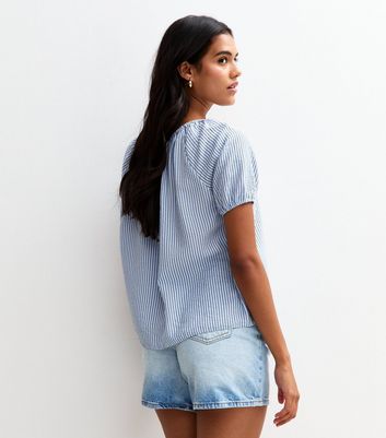 Blue Striped Tie Neck Top 4 Blue Striped Tie Neck Top