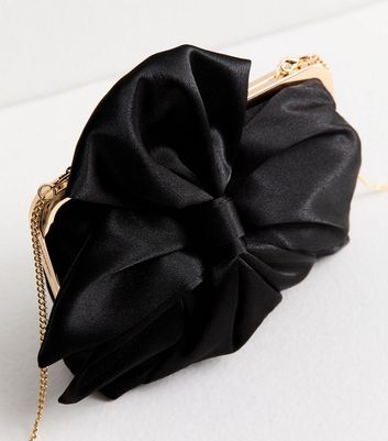 Black Bow Appliqued Satin Clutch 3 Black Bow Appliqued Satin Clutch
