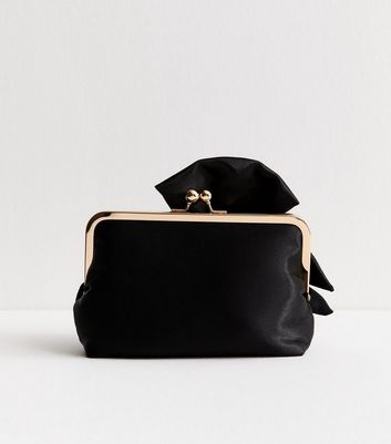Black Bow Appliqued Satin Clutch 4 Black Bow Appliqued Satin Clutch