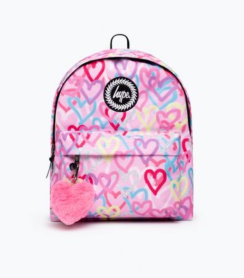 Hype Light Pink Graffiti Heart Print Backpack