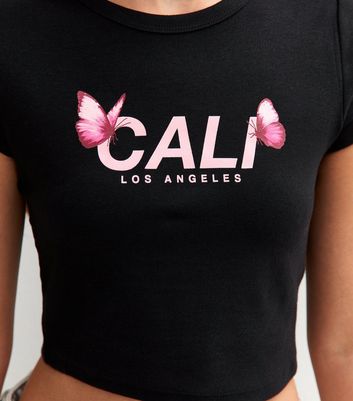 Girls Black Cali Slogan Butterfly Print T-Shirt 5 Girls Black Cali Slogan Butterfly Print T-Shirt