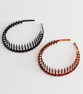 2 Pack of Black Tortoiseshell Toothcomb Headbands