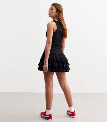 Girls Black Three Tier Rara Skort Dress 4 Girls Black Three Tier Rara Skort Dress