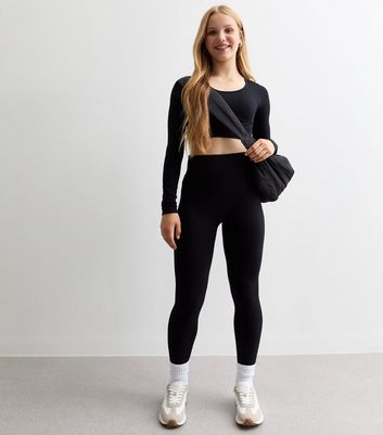 Girls Black Ribbed Leggings 3 Girls Black Ribbed Leggings