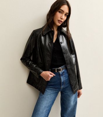Black Button Up Faux Leather Jacket