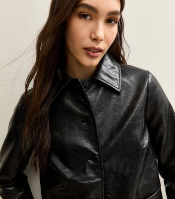 Black Button Up Faux Leather Jacket