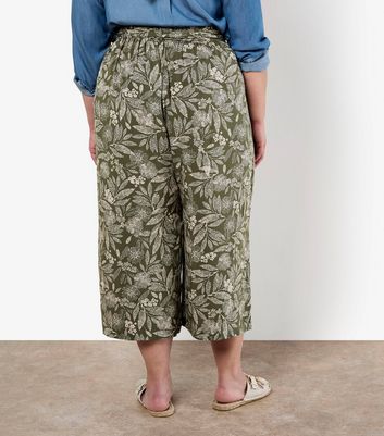 Apricot Curves Olive Green Batik Leaf Print Culotte Trousers 3 Apricot Curves Olive Green Batik Leaf Print Culotte Trousers