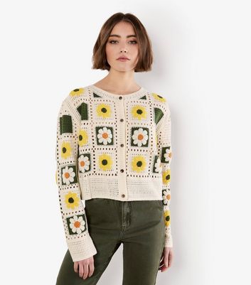 Apricot Cream Daisy Crochet Cardigan