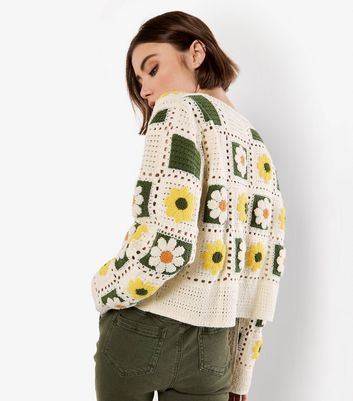 Apricot Cream Daisy Crochet Cardigan